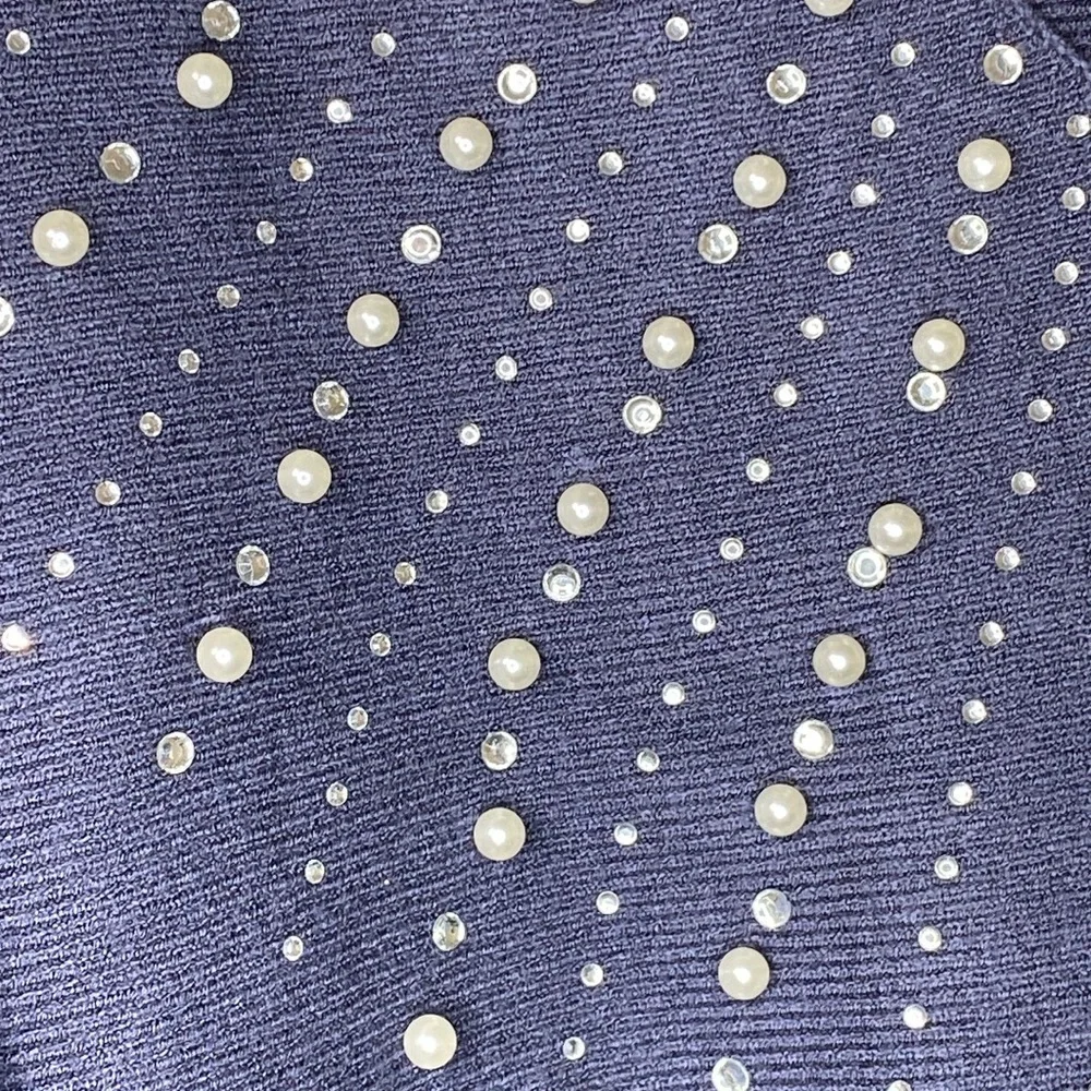 NWT Liv Milano V-neck Sweater Embellished with Rhinestones & Pearls Size XL - Picture 9 of 10